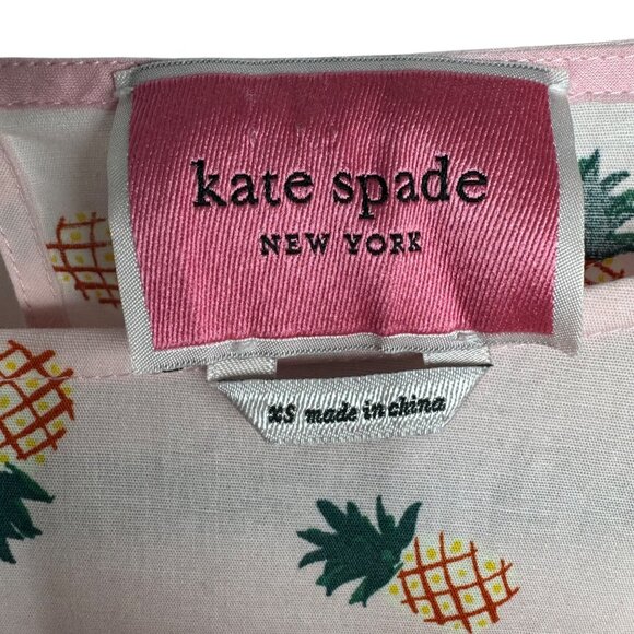 Kate Spade Pink Pineapple Print Dress Cotton Blend Elastic Waist‎ XS - Picture 3 of 9